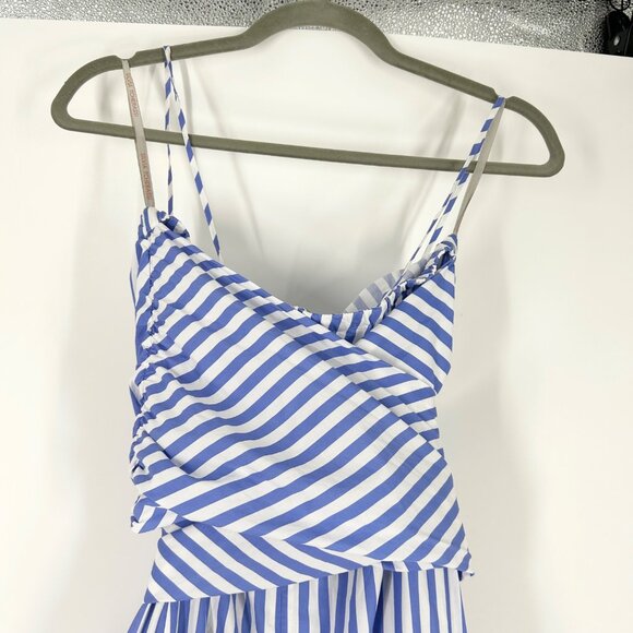 Silvia Tcherassi Allerona Striped Tiered Tie Waist Midi Dress in Celeste Stripes - Picture 8 of 10